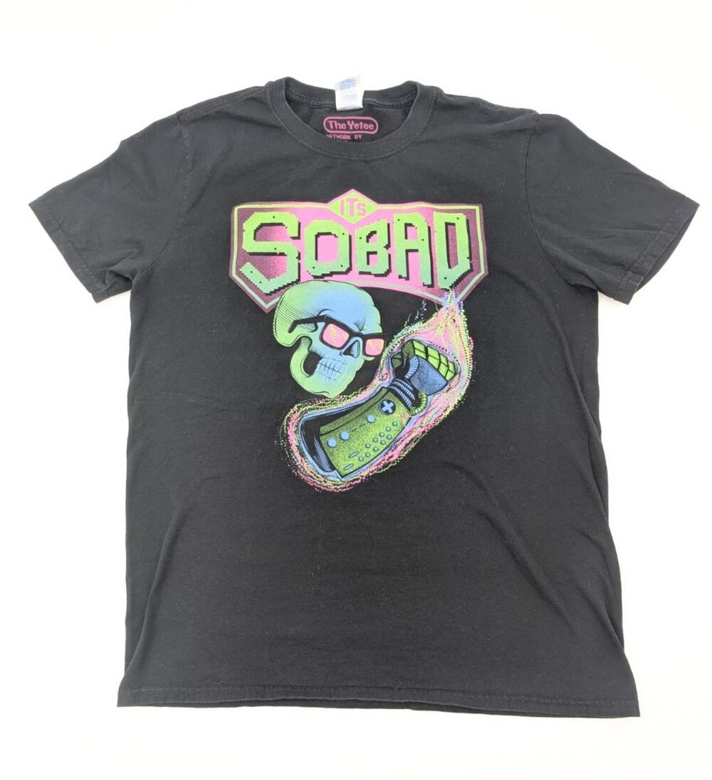 The Yetee Black So Bad Neon Skull Fist Gildan Cotton Graphic T-Shirt Size Medium